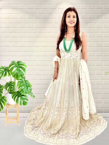 Offwhite Colour Readymade Gown In Georgette Fabric.