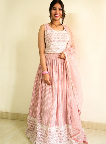 Pink Embroidered Georgette Lehenga