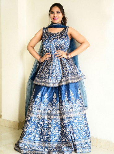 Blue Peplum Lehenga Set