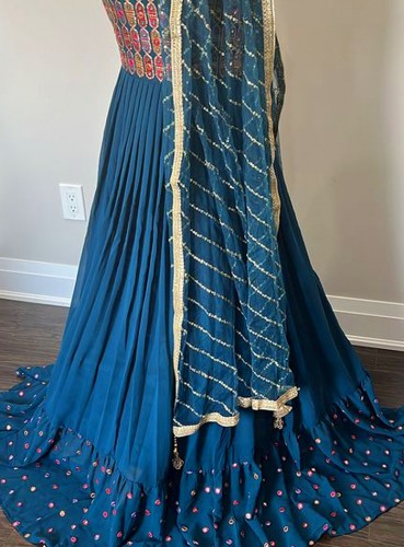 Beautiful georgette peacock blue gown with net dupatta