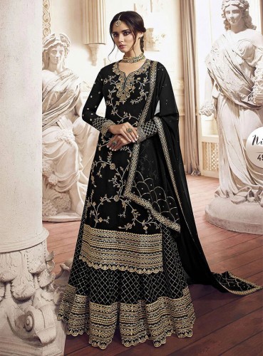 Embroidered Georgette Pakistani Suit in Black