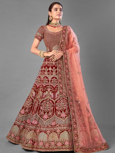 Bridal Red Rust Embroidered Lehenga