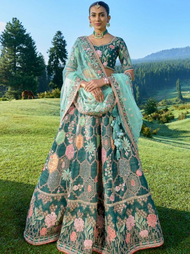 Teal Green Heavy Embroidered Designer Lehenga Set