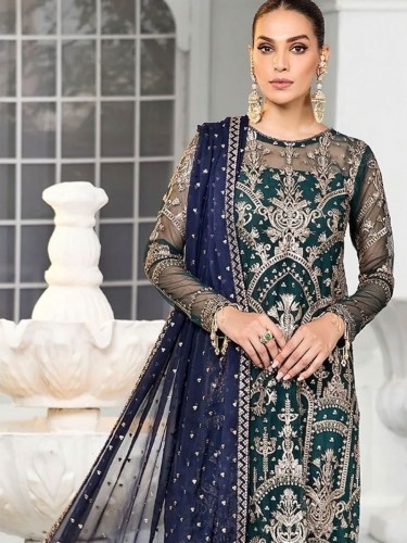 Embellished Green Pakistani Salwar Kameez Trouser Dresses