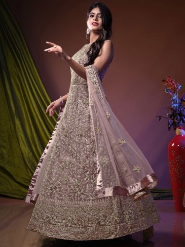 2 PC PINK Embroidered Net Gown