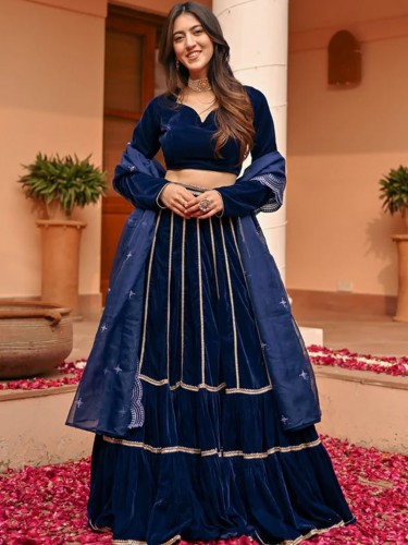 BLUE VELVET LEHENGA SET