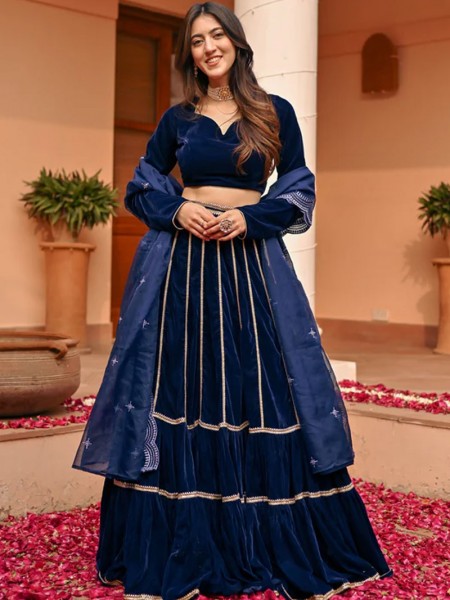 BLUE VELVET LEHENGA SET