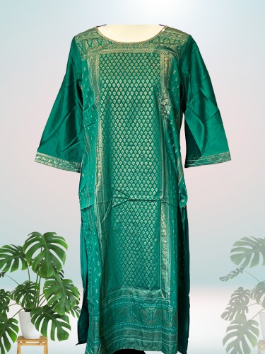 Green Gold Foil Print Straight Kurta