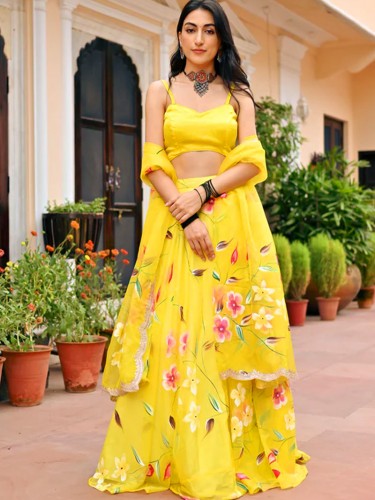 Yellow Handpainted Lehenga