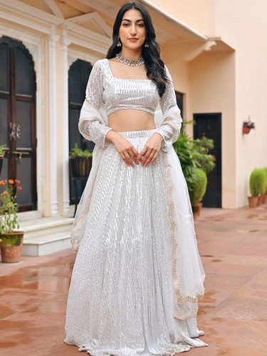 White Sequin Lehenga