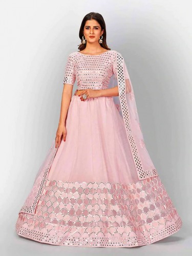 Baby Pink Thread and Foil Mirror Cutwork Lehenga choli