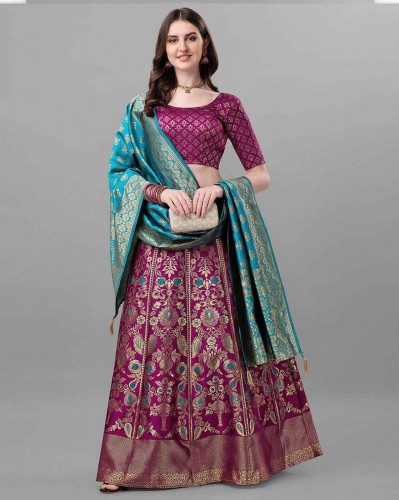 Floral Pattern Flared Lehenga Choli Set with Dupatta