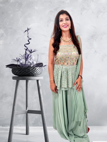 Mint Green Peplum-Style Sharara Set