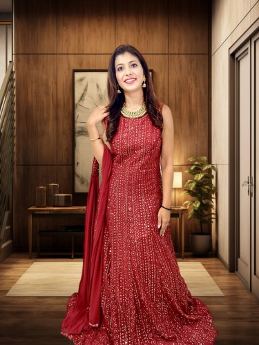Maroon Color Georgette With Sequence Work Anarkali Gown